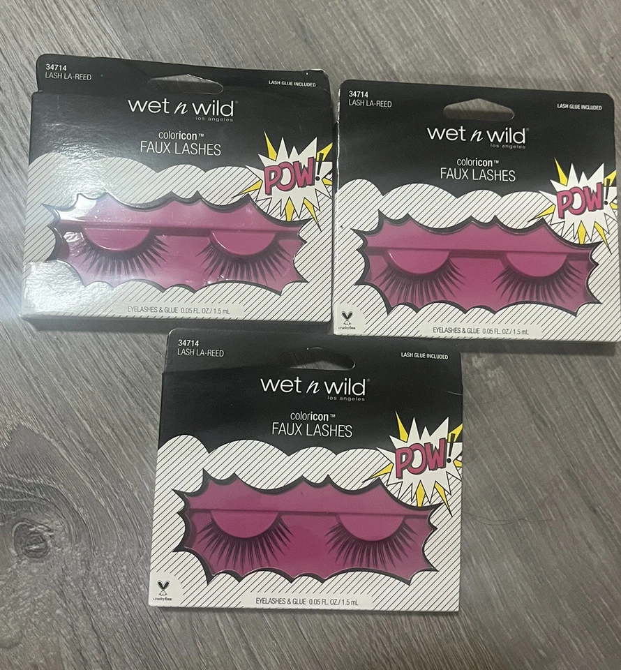 Wet n Wild Coloricon pestañas sintéticas edición limitada 34714 pestañas-LA-Reed lote de 3 Foto 1 de 2