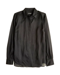 J CREW Organza Long-Sleeve Shirt (w/ Cami) - Black - NWT Ladies’ 8 - Picture 1 of 2