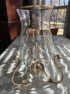 PARTYLITE Hurricane Shade Glass Angel With Gold, Versailles Candle Holder Xmas - Picture 1 of 17