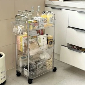 Multifunctional Rolling Organizer 3Tier Clear Storage Cart Living Room - Picture 1 of 5