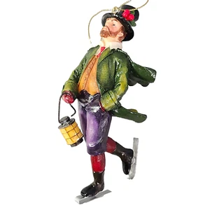 Xmas Ornament Ice Skating Gentleman Figurine Victorian Top Hat Englishman 5" - Picture 1 of 14