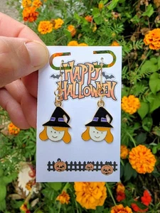 Lindos Pendientes Colgantes Bruja Halloween | Joyería Sombrero Bruja Espeluznante | Divertido Regalo Otoño - Imagen 1 de 4