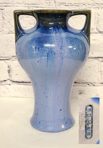 Vaso anni '20 FULPER Art Decò (7 7/8") 645 blu fiamma cristallina terracotta BELLO - Foto 1 di 16