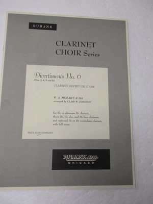 Mozart Divertimento No 6 for Clarinet Sextet or Choir Sheet Music Clair Johnson - Image 1 of 4