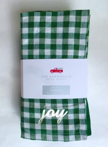 RACHEL ASHWELL Farmhouse 12pc Assorted Joy NAPKINS Solid Green Check 100% Cotton - Picture 1 of 4