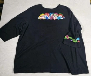 Hampshire Studio Snow Snowmen Holiday  Womens 2X Black Half Sleeve Top Pre-owned - Picture 1 of 9