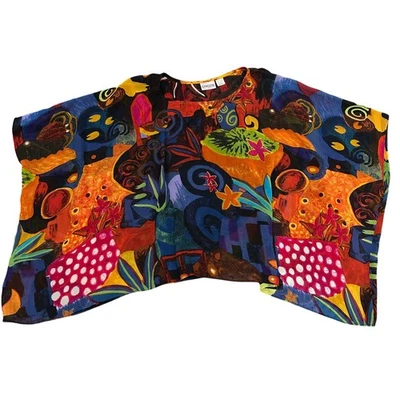 Blusa Top Chicos Seda Caftán Estampado Abstracto Naranja Azul Púrpura Verde Rojo S/M Foto 1 de 4