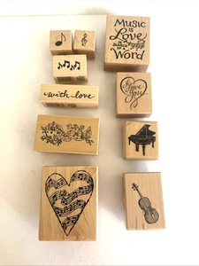 10 PSX Wood Mounted Rubber Stamps Music is Love in Search of a Word and 9 Others - Picture 1 of 16