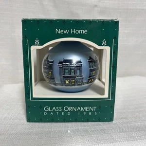 1985 Hallmark New Home Blue Christmas Glass Ball Decoration Tree Ornament w/ Box - Picture 1 of 6