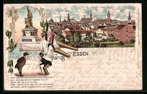 Lithographie Essen, Kriegerdenkmal, Ortsansicht aus der Vogelschau 1901 - Picture 1 of 2