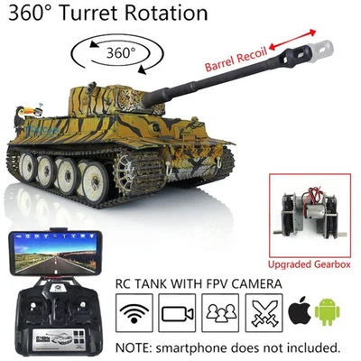 Henglong Tiger I BB IR RC Tank 1/16 7.0 3818 Customized Color Steel Gear Smoke - Image 1 of 4