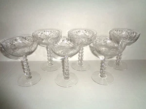 TIFFIN Antik (6) KRISTALL Radschliff HOHE SHERBET/SEKTGLÄSER 6 Kugel Stiel - Bild 1 von 13