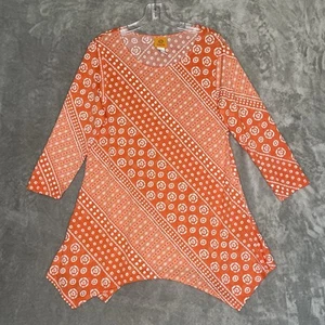 Ruby Rd Top Womens Small Colorful Blouse Lagenlook Boho Artsy Casual Orange - Picture 1 of 8