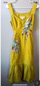 Anthropologie Maeve Chicory Sun Dress Yellow Beaded Linen Blend Midi  Size 4 - Picture 1 of 7