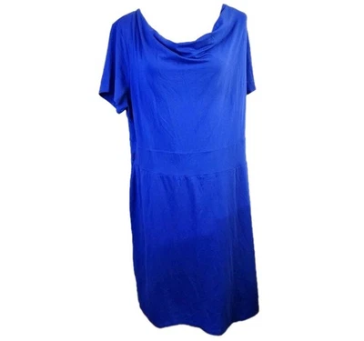 Talbots Womens Stretch Knit Jersey Sheath Dress Size 2XP Blue Draped Lagenlook - Image 1 of 4
