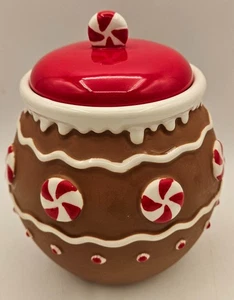 Hallmark Christmas Iced Gingerbread Peppermint Canister w/Lid Handpainted - Picture 1 of 14