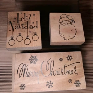 Christmas Holiday Lot Wood Block Rubber Stamps Card Making - Picture 1 of 5