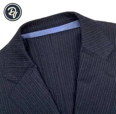 Terno de lã sob medida 46 S Bartorelli slim fit azul marinho várias listras peso flanela - Imagem 1 de 4