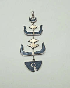 Large Mexico Sterling Silver Turquoise Articulated Fish Skeleton Pendant 21.3gr - Picture 1 of 10