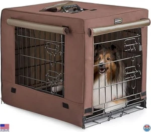 DONORO Collapsible Metal Dog Crate for Small Dogs & Cats - Double Door Kennel - Picture 1 of 6