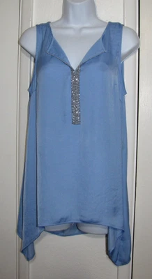 Top túnica Juicy Couture bebé-azul sedoso sin mangas estrás-cuello para mujer M Foto 1 de 4