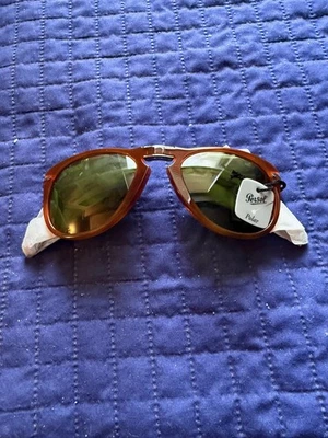 NWT PERSOL STEVE MCQUEEN 714SM FOLDING SUNGLASSES TERRA DI SIENA-GREEN POLARIZED - Image 1 of 4
