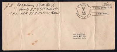 USA 1946 Navy FPO ATOMIC BOMB TEST BIKINI ATOLL Cover from Marshall Islands - Image 1 of 2