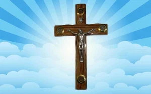 Tierra Santa Jerusalén Madera de Olivo Crucifijo Pared Cruz Jesús Reliquia Artefacto Iglesia - Imagen 1 de 7
