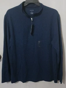Van Heusen Men's Large Navy classic fit blue long sleeve pull over shirt NEW - Picture 1 of 7
