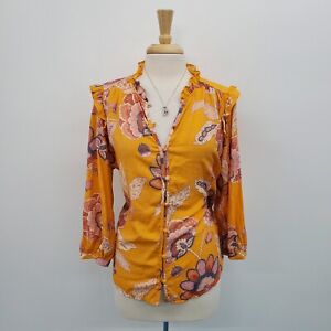 LC Lauren Conrad Womens Button Front Ruffle Collar Orange Floral Blouse Size XL