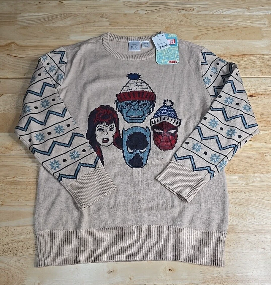 Marvel Boys Sweater L Long Sleeve Hulk SpiderMan Superhero Christmas Crew