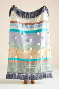 Anthropologie All Roads gewebter Baja Überwurf blau geknommt Boho Fransen NEU - Bild 1 von 1