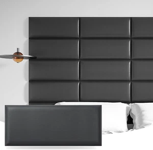 Peel and Stick Headboard for Queen and King in Black, Pack of 9 Panels Sized 9.8 - Picture 1 of 7