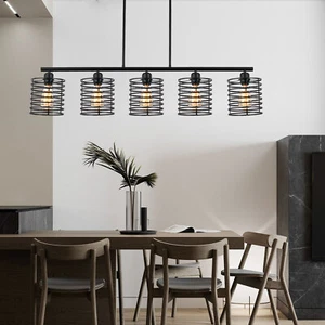 Ceiling Light Dining Room Chandelier 5-Head Black Lamp Hanging Fixtures E26 Bulb - Picture 1 of 11