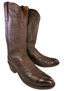 LUCCHESE MAN WESTERN COWBOY BOOTS OSTRICH CHERRY BLACK SIZE 8.5 M 1883 CLASSICS - Picture 1 of 10