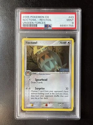 2005 Pokemon EX Unseen Forces #43 Noctowl Reverse Holo Foil PSA 9 Mint - Image 1 of 2