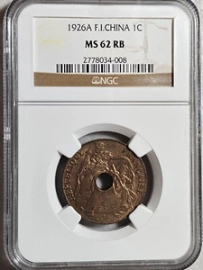 French Indochina 1 Cent 1926A NGC MS 62 RB - Picture 1 of 2
