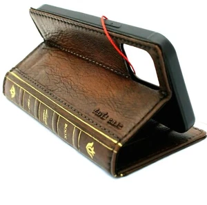 Genuine Vintage Leather Case For Apple iPhone 13 Bible Book Wallet Cover Oiled - Picture 1 of 11