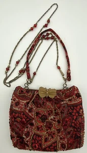 Christiana vintage beaded evening bag Butterfly Clasp Lined Crossbody Chain  - Picture 1 of 9