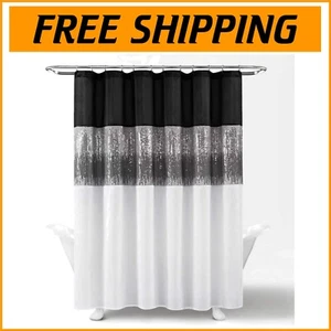 Glamorous Sequin Black & White Shower Curtain 72"x72" for Elegant Bathrooms - Picture 1 of 7