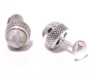 Howlite - Gemelos de plata esterlina 925 de Estados Unidos Bali joyería para hombre T978 CL1035-19 A4 Foto 1 de 4