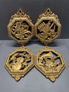 Vintage Set of 4 HOMCO Musical Instruments Wall Plaques in Ornate Gold USA Made - Picture 1 of 7