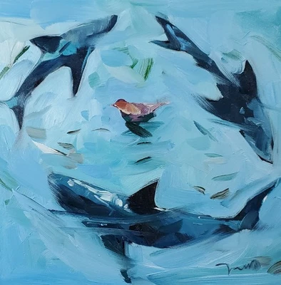 Impresión de Bellas Artes José Trujillo 16x16" Artista Coleccionable Tiburones Pájaro Pintura Foto 1 de 4