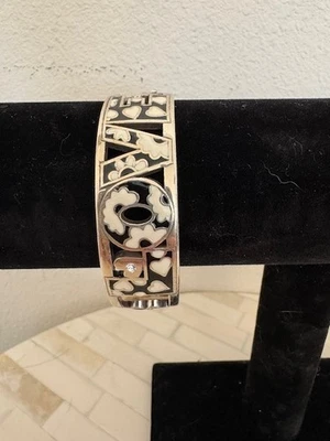 BRIGHTON LOVE AND FLOWER WITH CRYSTALS BANGLE BRACELET IN BLACK AND WHITE - Image 1 of 4