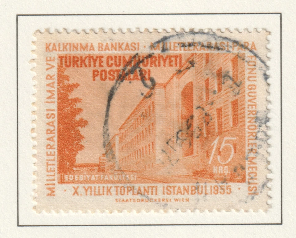 Sello usado de 15 k del banco de reconstrucción de Turquía 1955. SG 1581 Foto 1 de 1