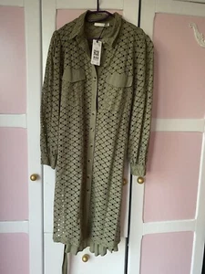 Neues Oui Kleid Gr 44, Lochstickerei, Khaki - Bild 1 von 5