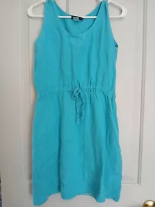 Liz&Jane Linen Summer Sun Midi Dress Size S Sleeveless Tie Waist Preshrunk Teal - Picture 1 of 6