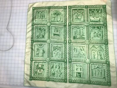 Bufanda vintage novedad años 40 50 seda verde amarillo enrollada a mano Foto 1 de 4