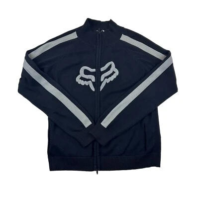 Fox Racing Full Zip Sweater Womens L Black Striped Sleeve Logo Dual Zip Pockets - Image 1 of 4