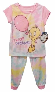 Looney Tunes Girls Pajamas Set Pink Size 7/8 Tie Dye Top Pants Tweety Bird - Picture 1 of 10